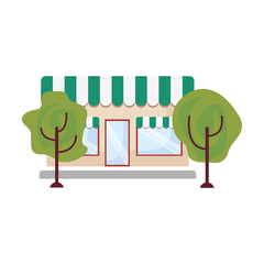 building urban facade with tree