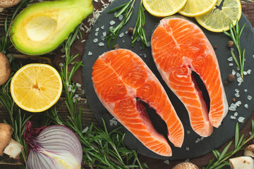 Delicious fresh fish steaks, salmon, trout. Clean and tasty food