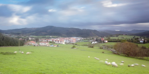 Fototapeta na wymiar Rural view of the village of Larrabetzu. Larrabetzu is a beautiful village located in the Txorierri valley, in the heart of Bizkaia (Basque Country).
