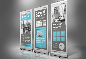 Roll-Up Banner Layout with Cyan Accents