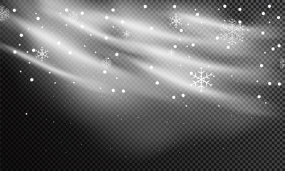Snow and wind on a transparent background. White gradient decorative element.vector illustration. winter and snow with fog. wind and fog