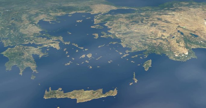 Aegean Sea in Mediterranean sea, aerial view from outer space of earth planet