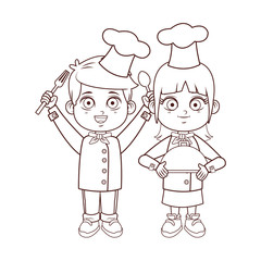 Chefs kids cartoon brown lines