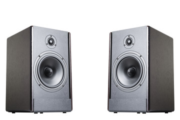 Two sound speakers on a white background isolated