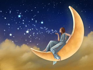 Obraz na płótnie Canvas Girl sitting on the moon