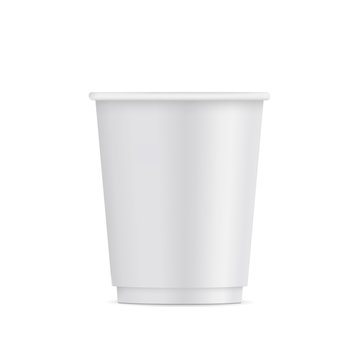 Small paper disposable cup mockup isolated on white background - front view. Vector illustration
