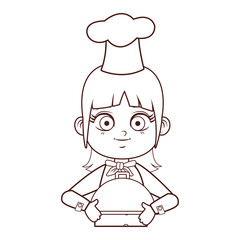 Chef girl cartoon brown lines