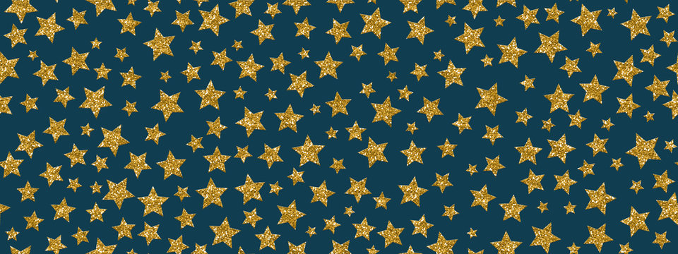 Christmass glitter gold stars repeat seamless pattern background. Can be used for fabric, wallpaper, stationery, packaging.