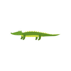 Young green cute cheerful crocodile spends his free time.