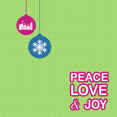 Naklejka premium 2019 Happy New Year greeting card design template layout on green background with toy, ball peace love joy