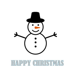Snowman wearing flat cap on a white background. Happy Christmas