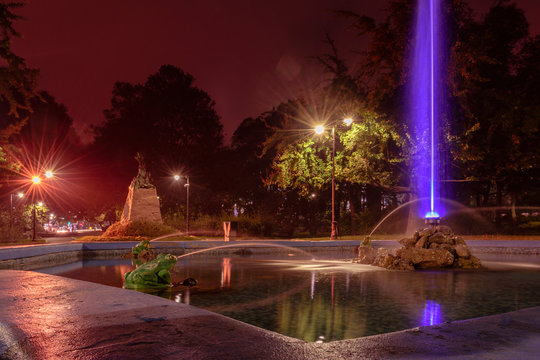 Fountain at night in the Sea Gardan in Varna city.
