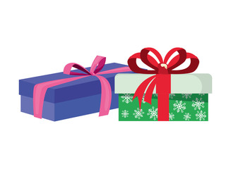two gift boxes with bow on white background