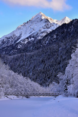 Bridge over frozen river