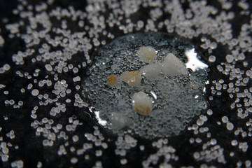 Salt in various forms with the macro lens extremely enlarged, it almost micro photographs are