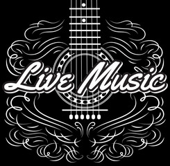 Vector monochrome editable template for invitation design for evening guitar Live music