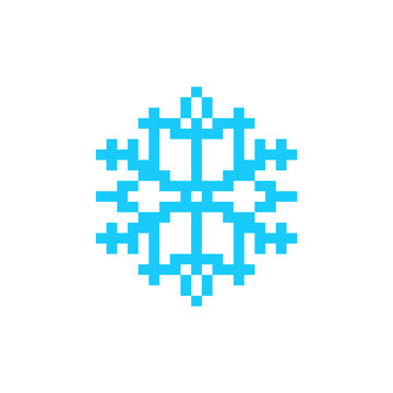 Snowflake Pixel Art Icon. Snow 8bit.