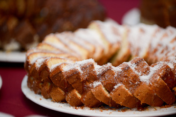 Birthday cake sliced and tidy in tray