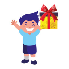 happy boy holding christmas gift