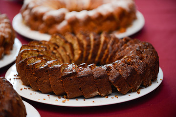 Birthday cake sliced and tidy in tray