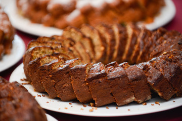 Birthday cake sliced and tidy in tray