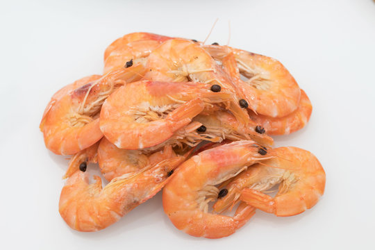 cooked prawns isolated in white background