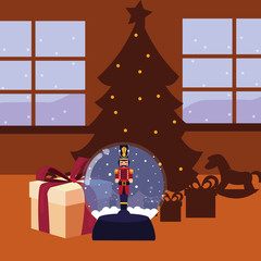 christmas nutcracker snow globe gift and tree