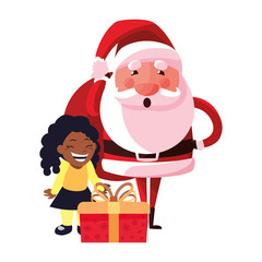christmas santa claus with girl and gift