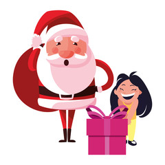 christmas santa claus with girl and gift