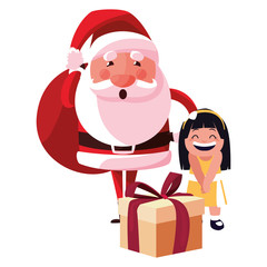 christmas santa claus with girl and gift