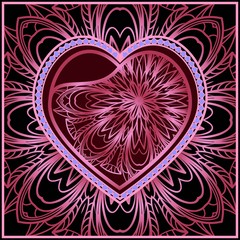 Romantic Pattern With Decorative Heart. Template for Happy Valentines Day. Vector Illustration. For Greeting Card, Invitation Or Posters.