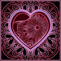 Valentine's day card with decorative ornament. Vector illustration. Template design for greeting and wedding card