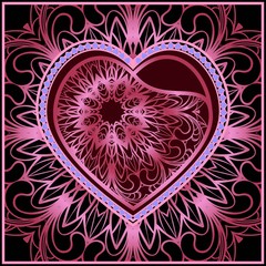 Greeting card with heart and floral ornament. Template For Valentine's Day. Vector Illustration. For Greeting Card, Invitation Or Posters.