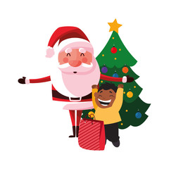 christmas santa with boy and gift tree