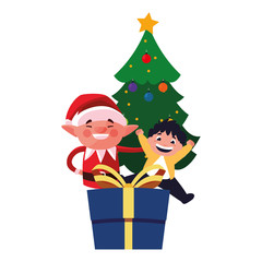 christmas elf with boy and gift