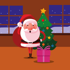 christmas santa claus gift and tree