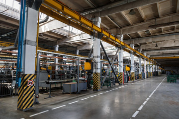 Factory workshop interior and machines