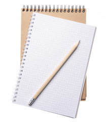 School notebook with pencil on white backgroynd isolation top view