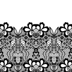 Seamless vintage black lace border. Invitation card.