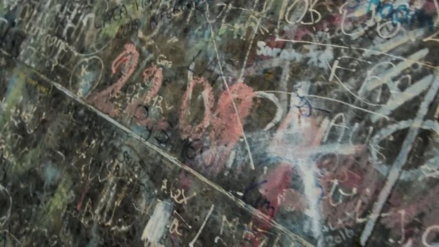 Landmark attack, vandal graffiti on Cologne Cathedral Church (Koeln Dom)
