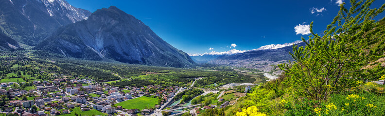 Leuk town near Leukerbad with Swiss Alps, Canton Wallis, Switzerland