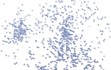Blue crystal sugar sprinkles for cake, ice cream and pastries isolated on white background, top view