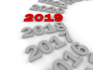 3D render - circular array of multiple years around 2019