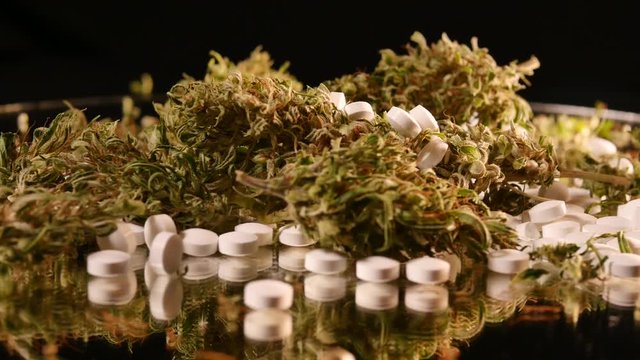 Cannabis, coke, razorblades, drugs, pills, XTC and needle rotating