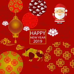 2019 New Year, Santa Claus, Year of the Boar