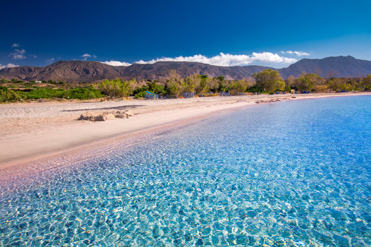 Elafonissi beach on Crete island with azure clear water, Greece, Europe