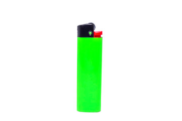 Green disposable lighter on white isolated background