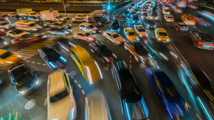 Fototapeta premium night traffic jam on the crossroad