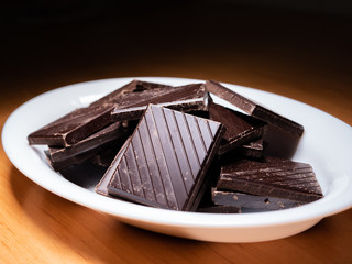 Closeup of chocolate in a plate. Chocolate concept