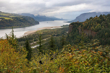 Moody Fall landscape looking out on Hood River